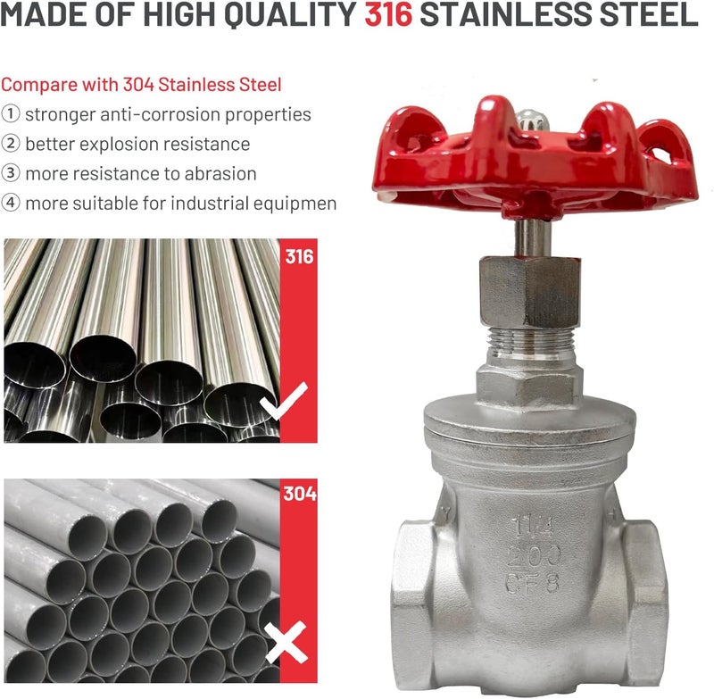 KH  2 Pcs Heavy Duty Gate Valve -, 2" NPT Stainless Steel Female x Female Thread Rotary Sluice Valve - Image 3